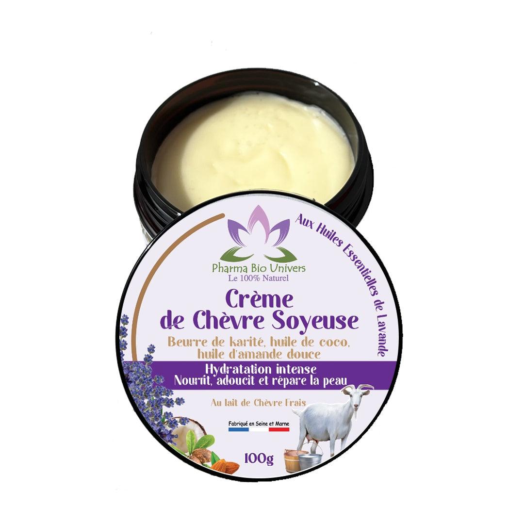 Image de la Crème de Chèvre Soyeuse, une crème hydratante pour le corps enrichie au lait de chèvre frais, offrant une peau douce et nourrie.